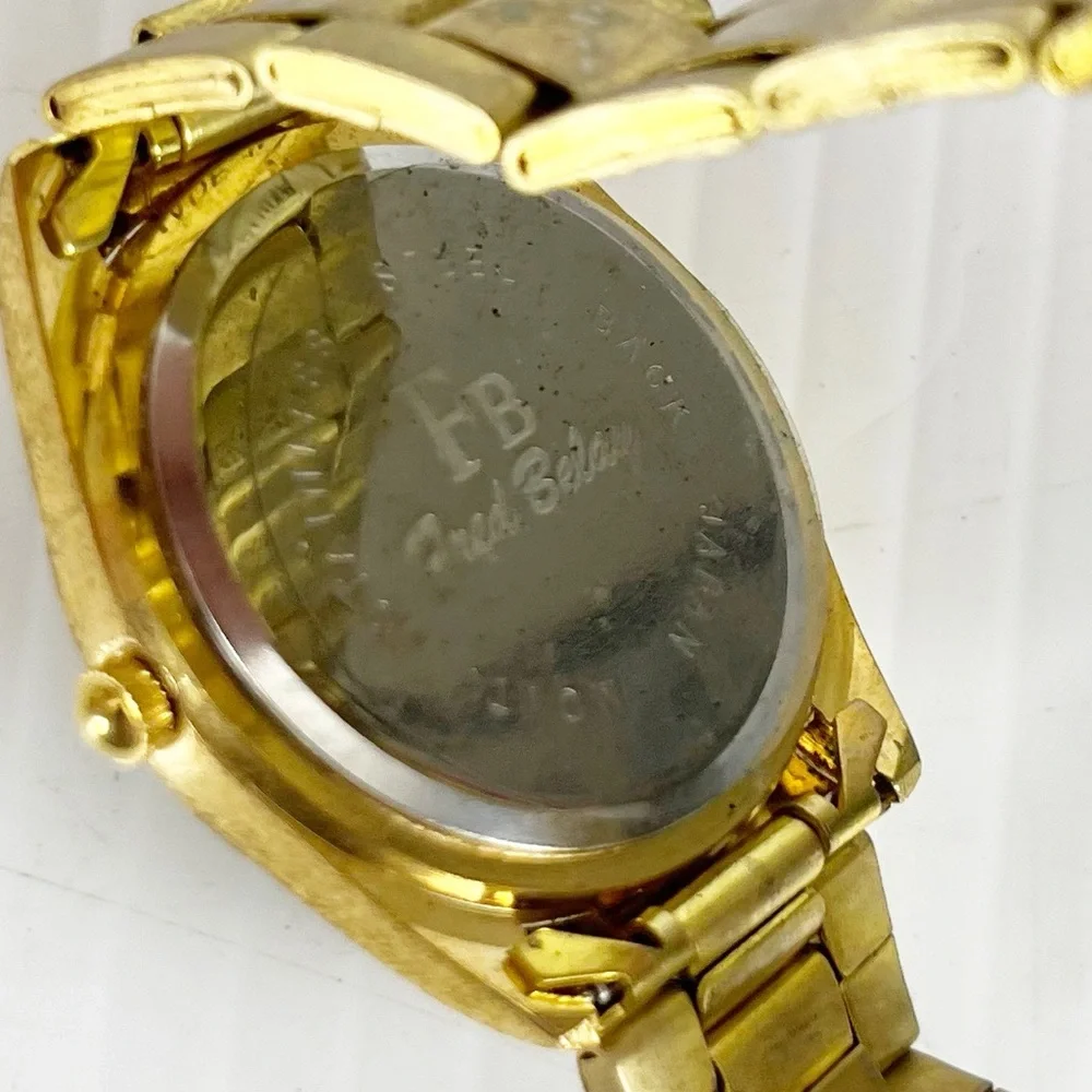 Fred Belay Gold Tone Stainless Steel Japan Movt Quartz Watch AS IS